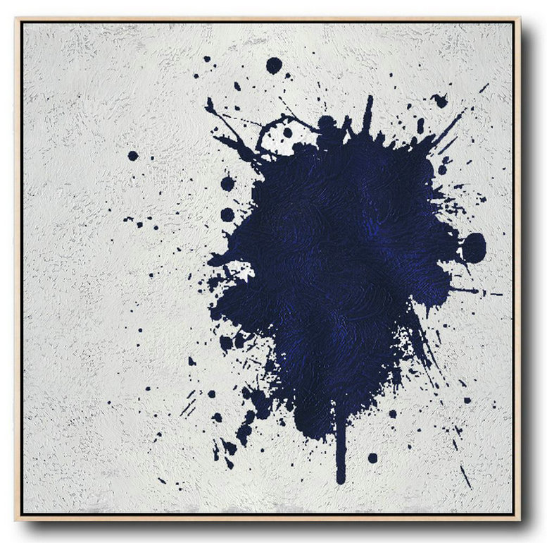 Original Abstract Painting Extra Large Canvas Art,Minimalist Navy Blue And White Painting,Canvas Paintings For Sale #T2G7